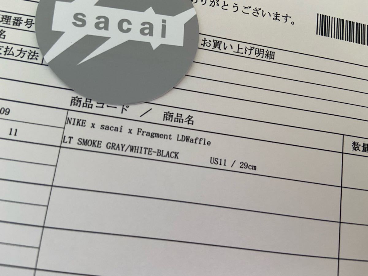 未使用 Nike x sacai x Fragment size11 Light Smoke Grey LDワッフル サカイ フラグメント スニーカー 国内正規 本物 別注 グレー メンズ_画像5