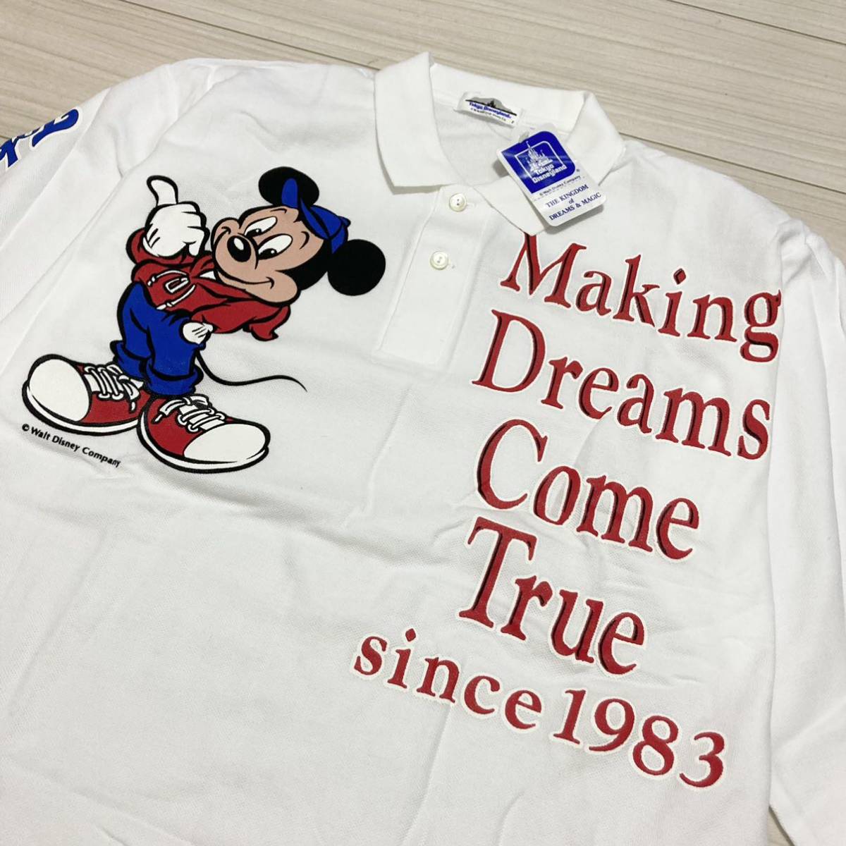 新品 デッドストック 80s◆ディズニー ミッキーマウス◆1985 ポロシャツ L 白 ホワイト THE KINGDOM OF DREAMS & MAGIC_画像3