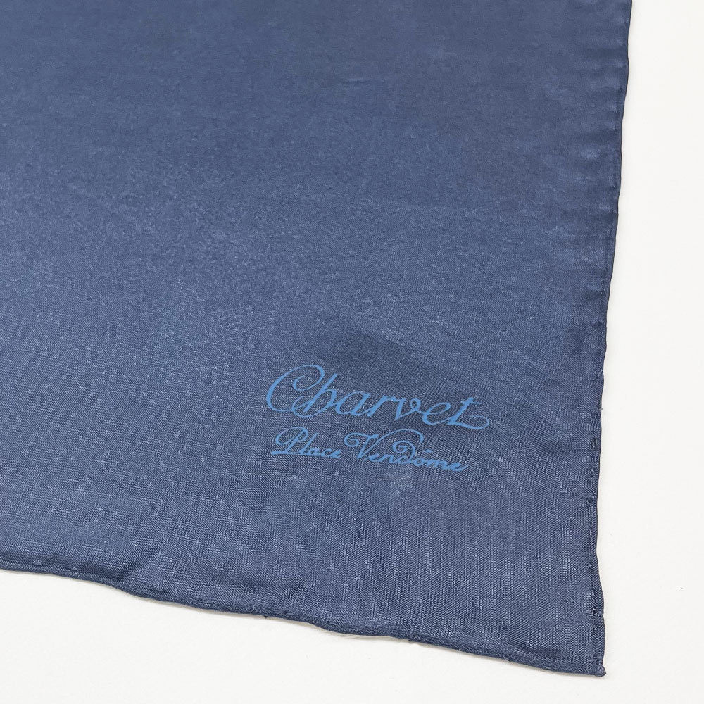 Charvet car rube new goods * outlet chief silk silk 100% France made 36×36cm dark blue handkerchie -f