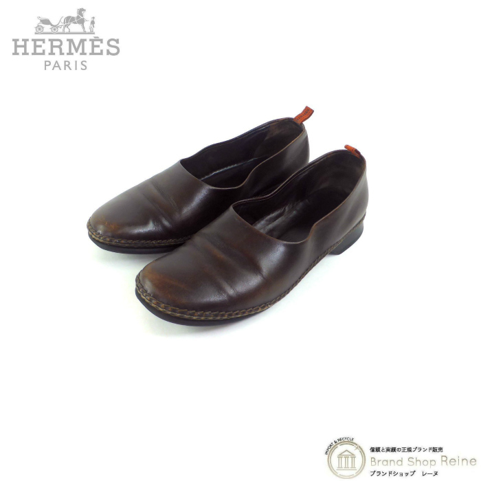 エルメス （HERMES） レザー スリッポン ローファー シューズ 靴 ＃36.5 ブラウン（）