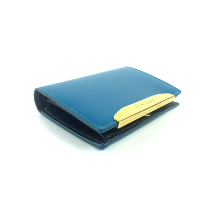 マルニ （MARNI） レザー メタル ロゴ フォールド ウォレット コンパクト 二つ折り 財布 PFMO0040Y0 ブルー（新品）_画像3