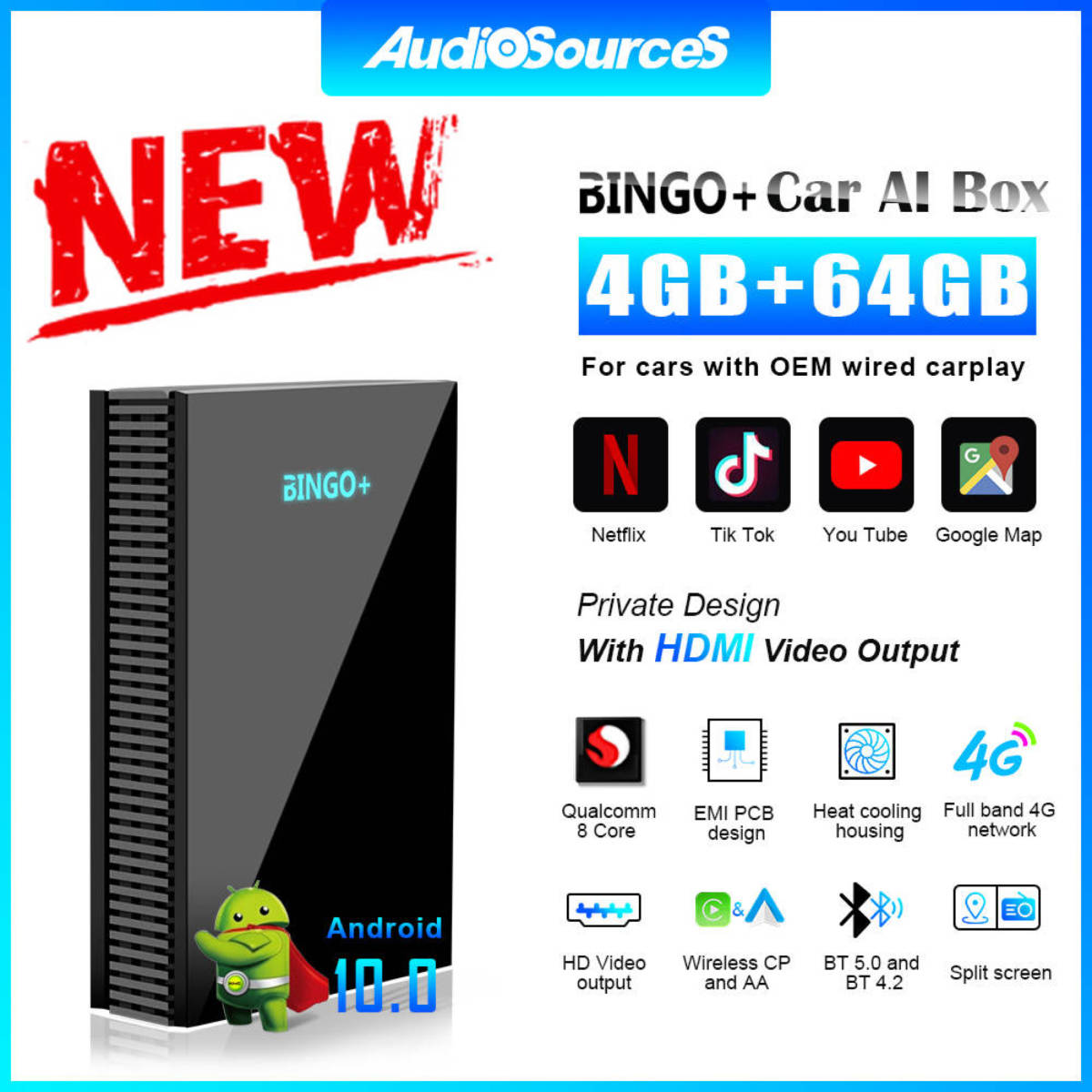 あなたの愛車を最新のエンターテイメントへ!!Android10.0搭載モデル CarPlay AI BOX「BINGO+SOS CONNECT」