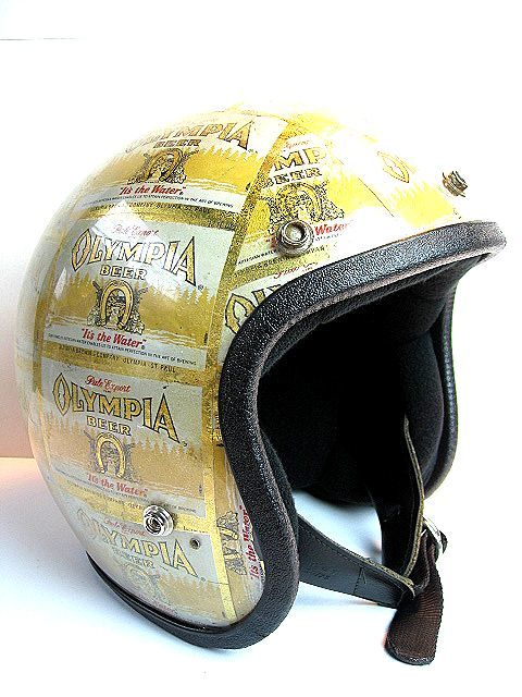リペア済み！ 70’s OLYMPIA オリンピア ビール 総柄 ビンテージ ジェット ヘルメット 検 バドワイザー 500TX BUCO ハーレー トライアンフの画像1
