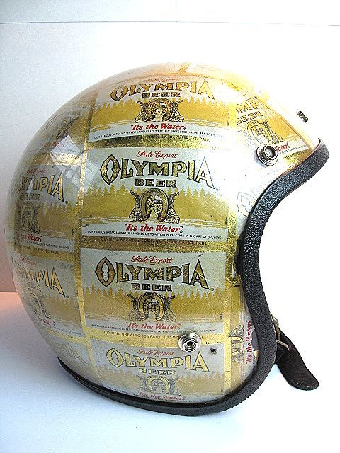 リペア済み！ 70’s OLYMPIA オリンピア ビール 総柄 ビンテージ ジェット ヘルメット 検 バドワイザー 500TX BUCO ハーレー トライアンフの画像7