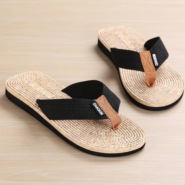 [ black 26-25.5cm][ flax manner sandals ] 1 men's beach sandals sandals tongs sandals outdoor camp light weight sea summer black 