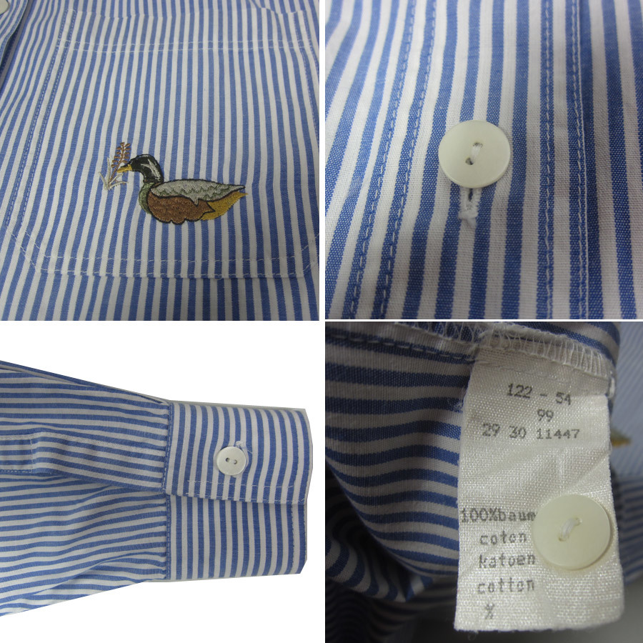 ヨーロッパ 鳥の刺繍 ストライプシャツ レディース 古着 大きいサイズ USED 長袖 レトロ ユーロ #n_画像3