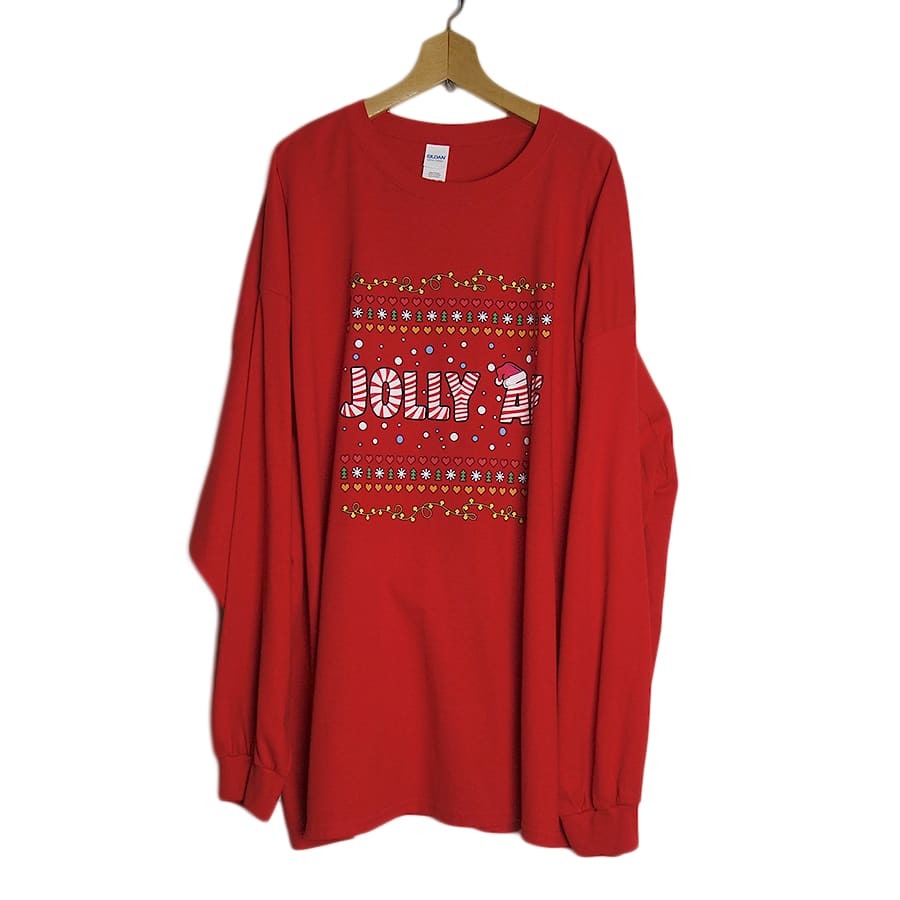 新品 大きいサイズ ロングスリーブ プリント Tシャツ メンズ 4XL GILDAN 赤色 ティーシャツ JOLLY AF クリスマス 長袖 #2522_画像1