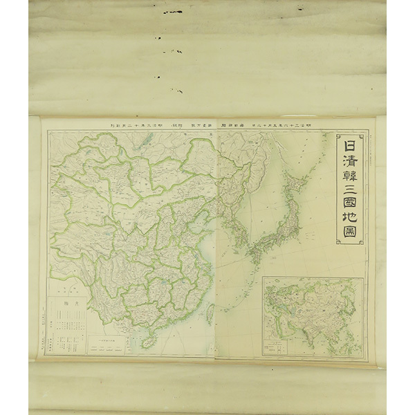 国産】 B-2395古地図 印刷紙本 書画 地図 日本 韓国 掛軸/中国 日清韓
