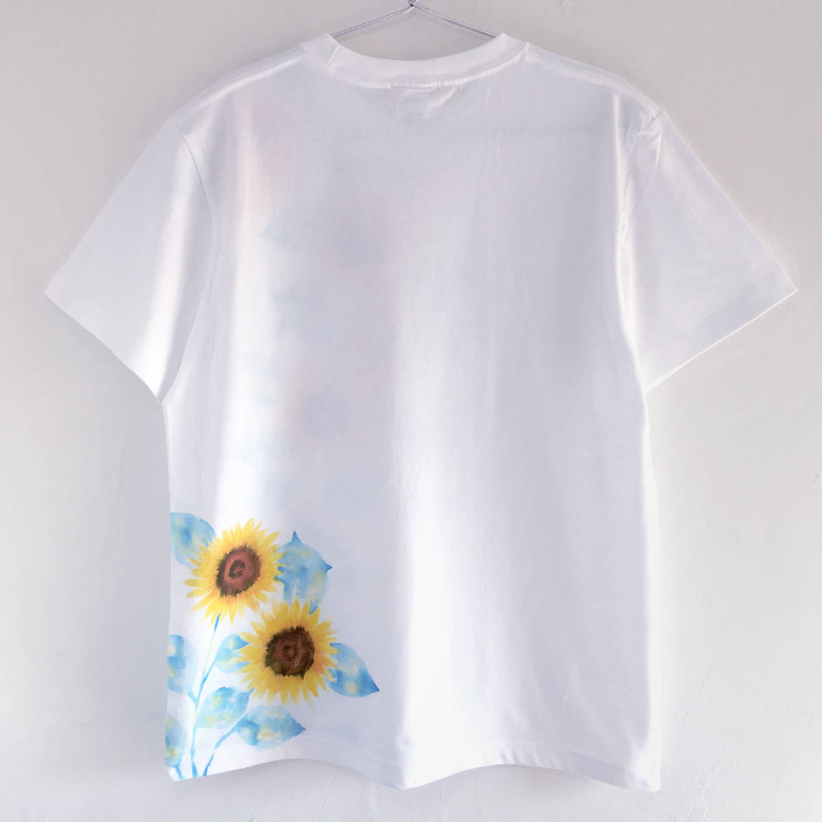 メンズ Tシャツ Sサイズ 白 ひまわり柄Tシャツ ホワイト ハンドメイド 手描きTシャツ 和柄_画像3