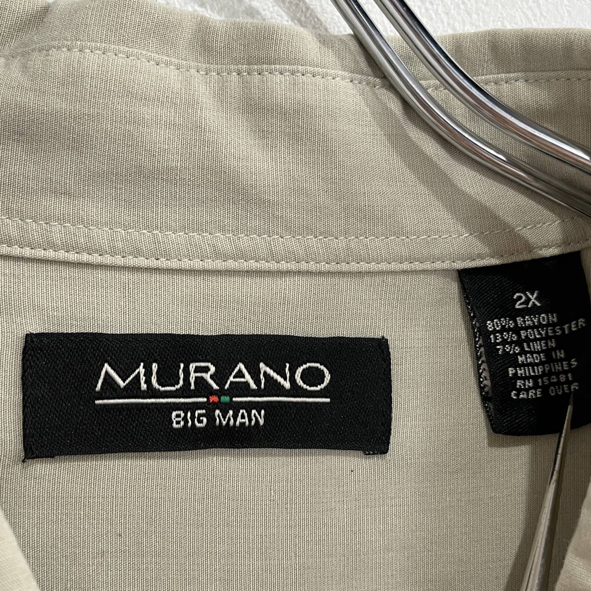 ビンテージ MURANO デザイン 半袖シャツ レーヨン リネン 比翼 220729の画像3