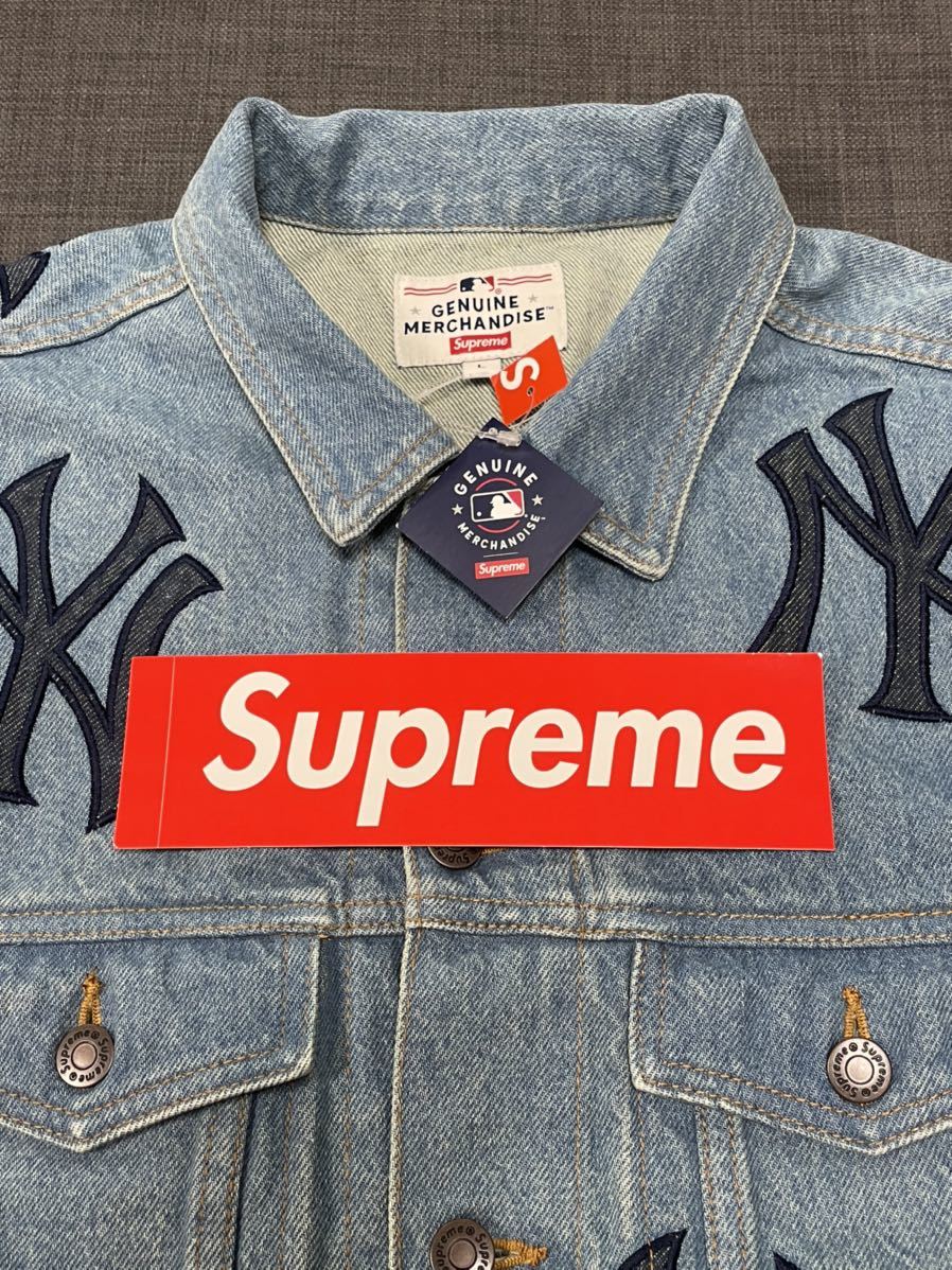 送料無料 L Supreme New York Yankees Denim Trucker Jacket Washed Blue 21FW  シュプリーム ヤンキース デニム Gジャン box logo 新品