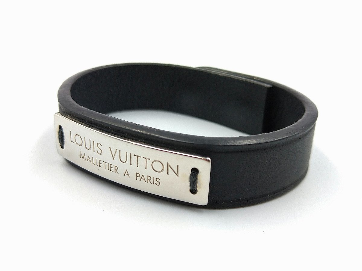  beautiful goods Louis Vitton/ Louis Vuitton M6512 brass re* Press i Toro go plate leather bracele black × silver bangle 