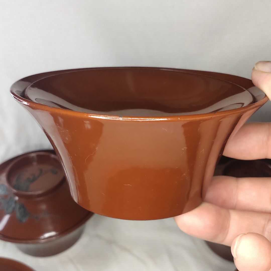 会津漆器 木製お椀 手作り 手描き黒漆花図 古美術品 旧家蔵出し
