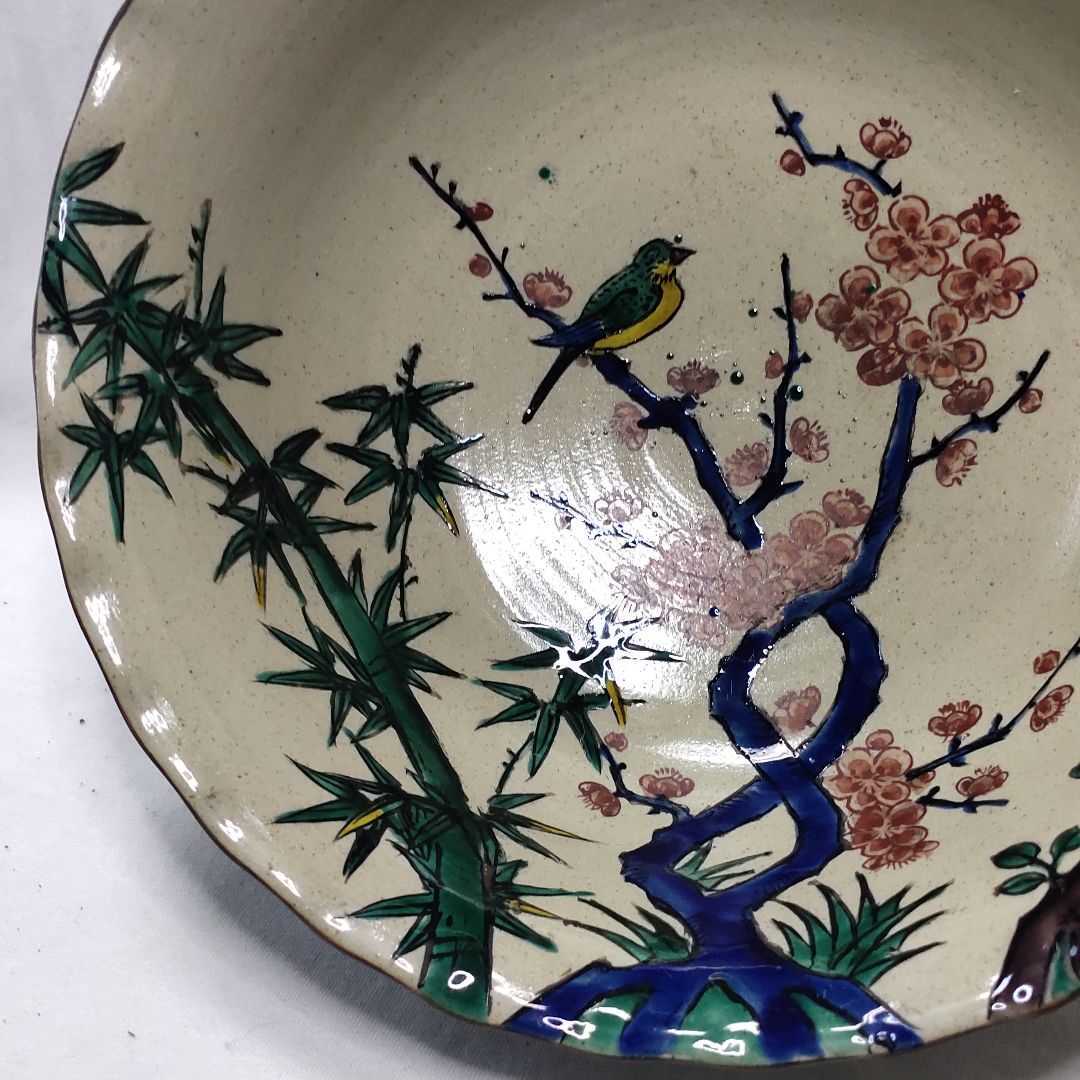 古九谷焼 鉢 角福 花鳥図 松竹梅 吉田屋 桐箱 明治期 旧家蔵出
