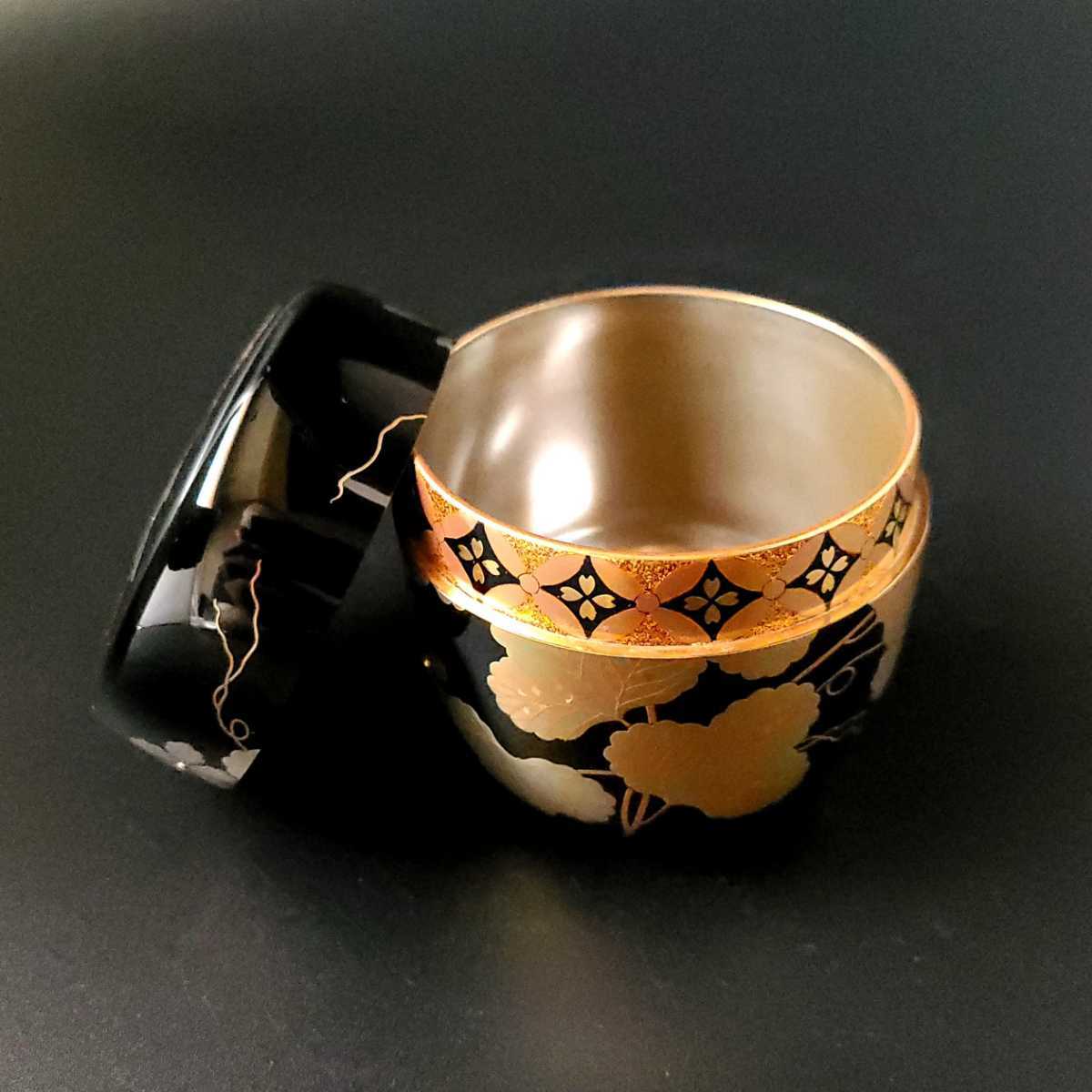 未使用品 茶道具 内銀 夕顔蒔絵 棗 岡澤伸之 共箱 二重箱 山中塗 薄茶