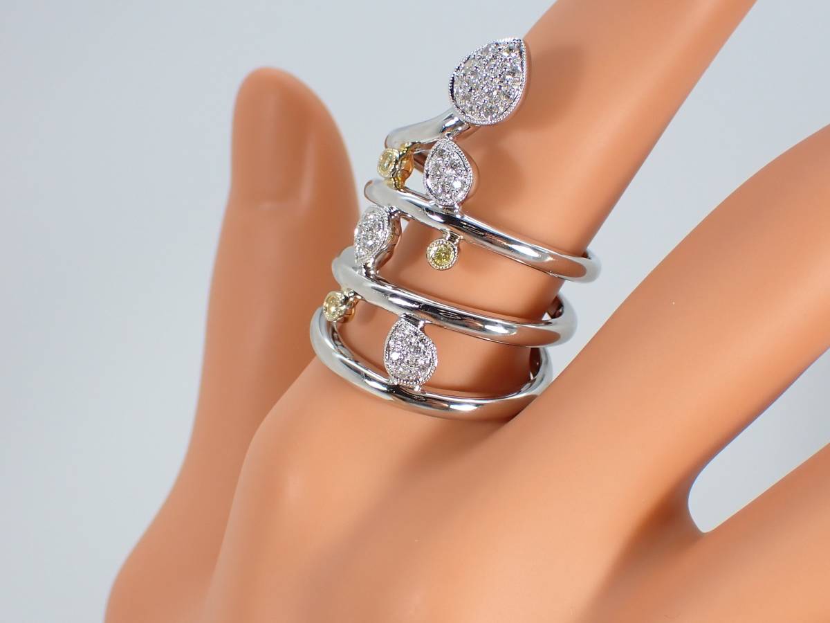美品 K18WG ルチルクオーツ3.16ct ダイヤ計0.13 リング 指輪