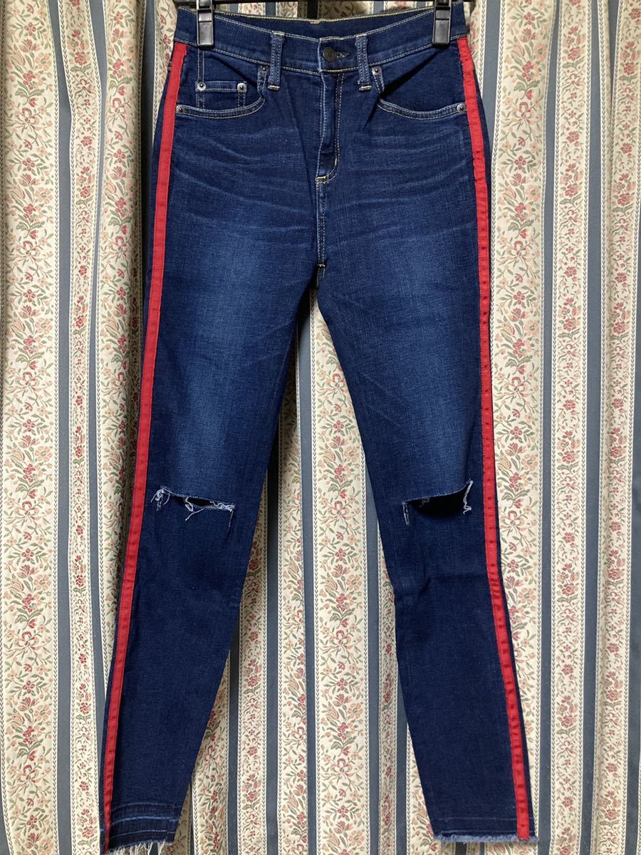  Hysteric Glamour боковой линия обтягивающие джинсы брюки 27 голубой Denim лодыжка длина высокий laiz стрейч тонкий 