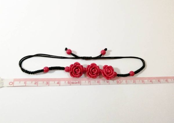  bracele arm wheel red red rose black rope black ethnic manner lady's handicraft Uni -k sculpture gift #C1245-2