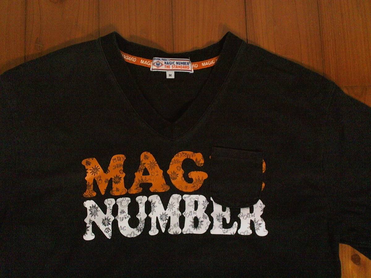 ★色落ち有★マジックナンバー★MAGIC NUMBER★7分袖 VネックＴシャツ　コットンTシャツ M 黒　ブラック_画像2