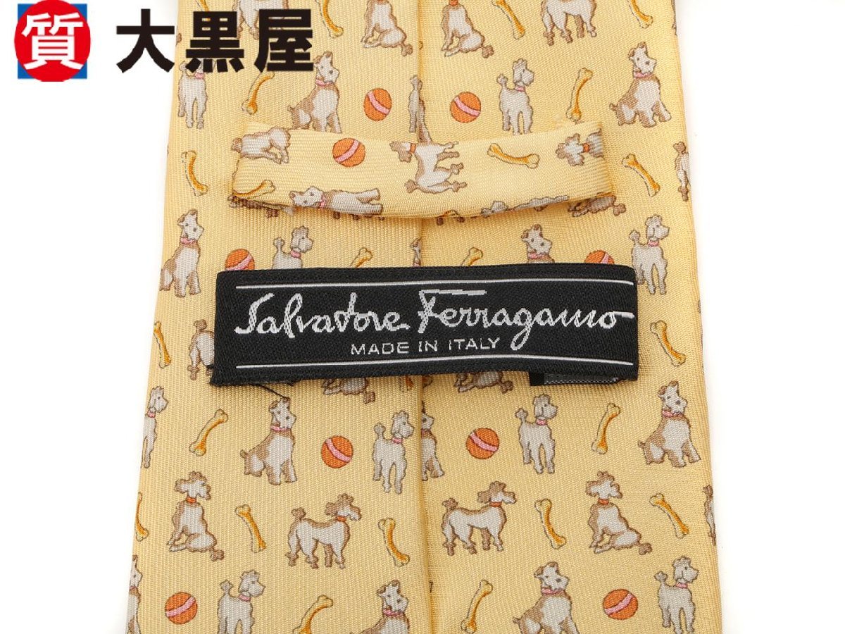 【大黒屋82】Salvatore Ferragamo フェラガモ ネクタイ 服飾小物 犬柄 シルク イエロー_画像4