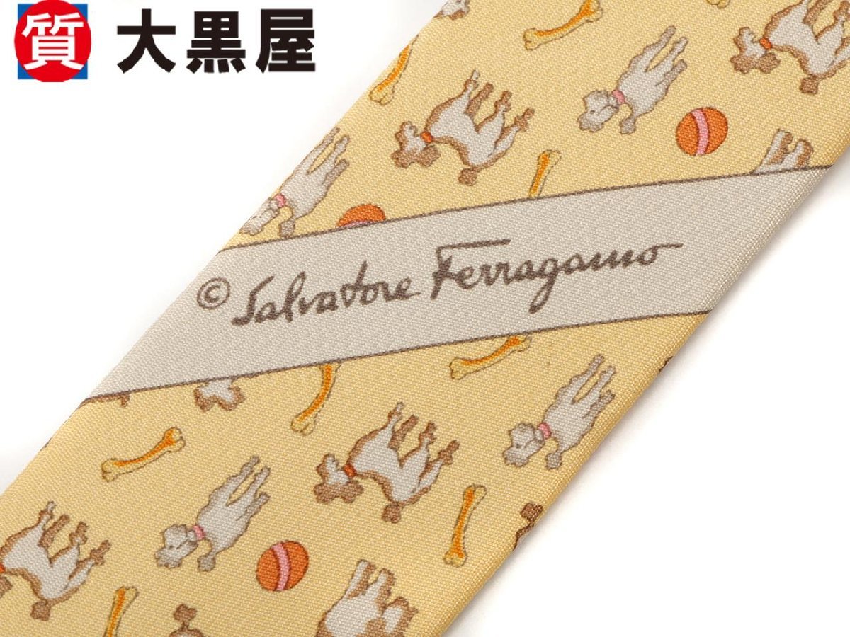 【大黒屋82】Salvatore Ferragamo フェラガモ ネクタイ 服飾小物 犬柄 シルク イエロー_画像7