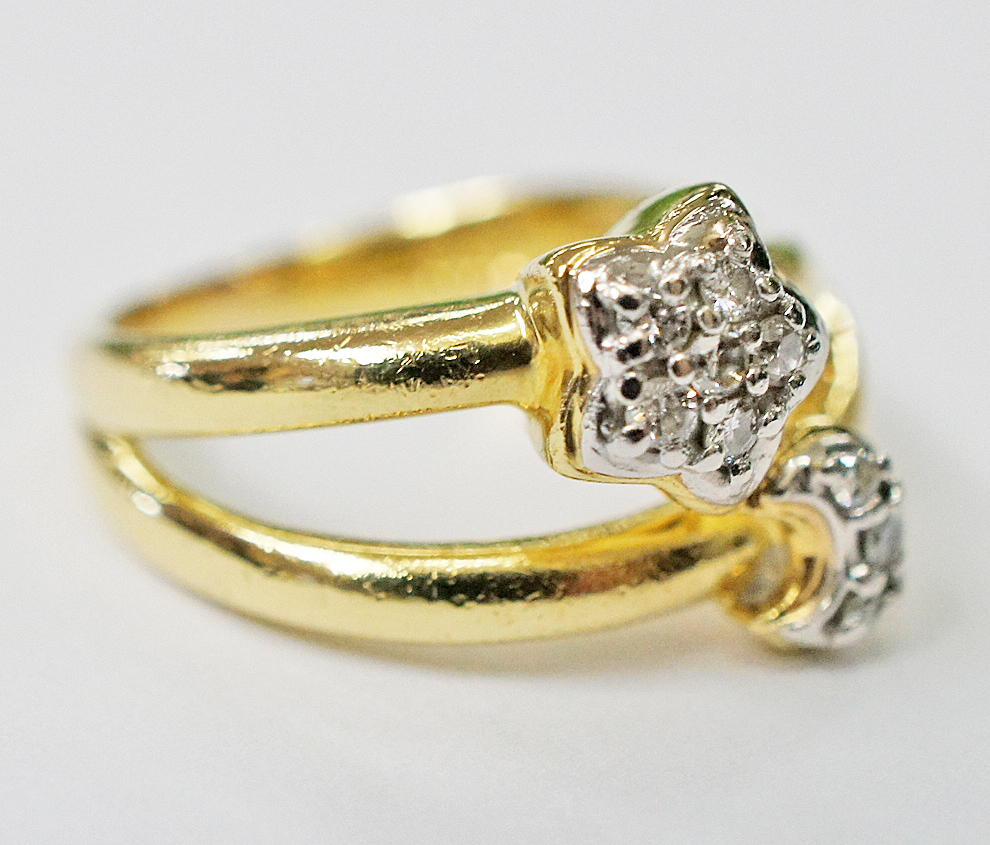 K18 ゴールド 星 月 スター ムーン デザイン ダイヤ リング 指輪 a-