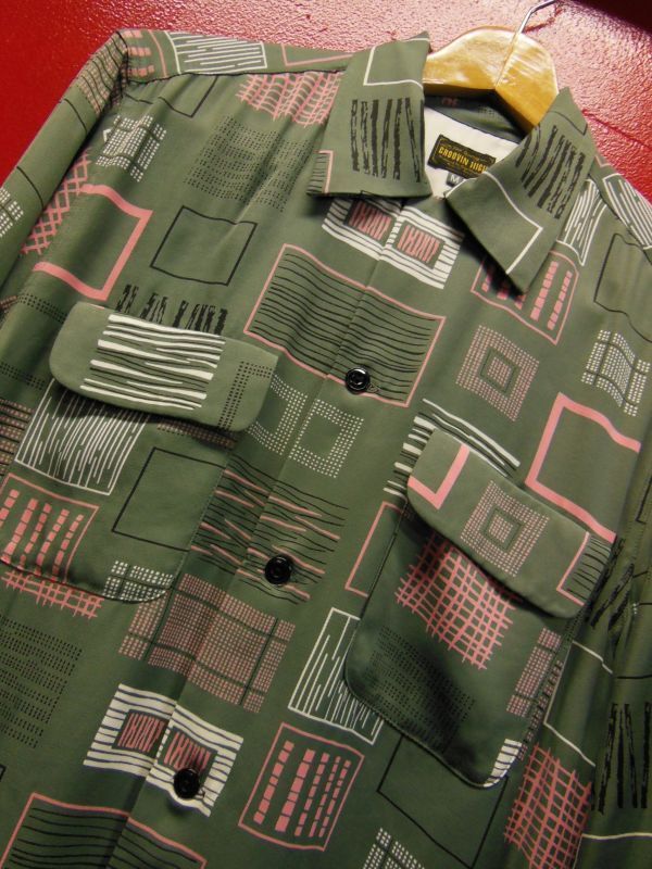 The GROOVIN HIGH グルービンハイ 2022SS A369 Rayon Shirt L/S /GRAY/MEDIUM ビンテージ 50S レーヨン ギャバジン シャツ