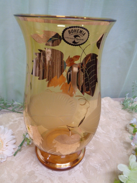 ボヘミアグラス 工芸品 花入 花瓶 置飾り アンバー チェコスロバキア 中古美品｜PayPayフリマ