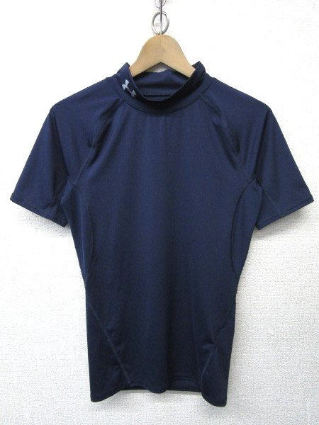 V0876：UNDER ARMOUR HEATGEAR アンダーアーマー 半袖Tシャツ/紺/LG カットソー 半袖カットソー 半袖シャツ：35_画像1