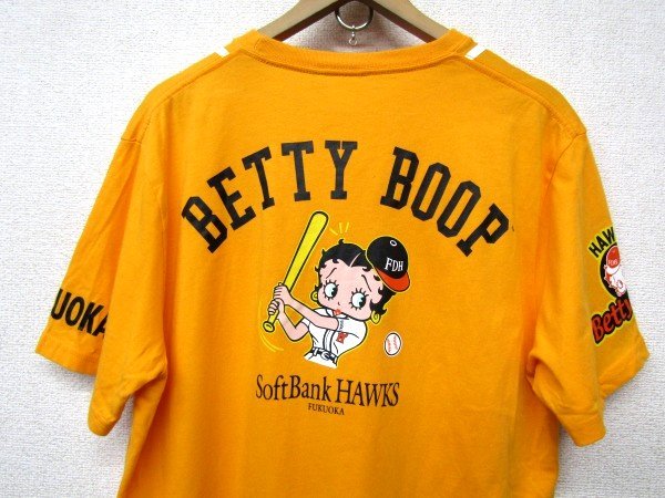 V0873：ソフトバンクホークス softbank HAWKS プロ野球 Betty Boop ベティ 半袖Tシャツ/黄/LL カットソー 半袖カットソー 半袖シャツ ：35_画像6