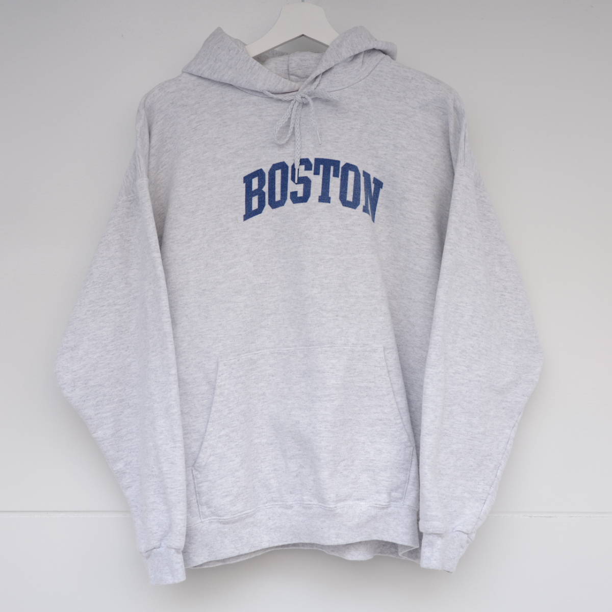 BOSTON プルオーバー パーカー フーディ 90s vintage Hanes body US-Lサイズ 染み込みプリント_画像1