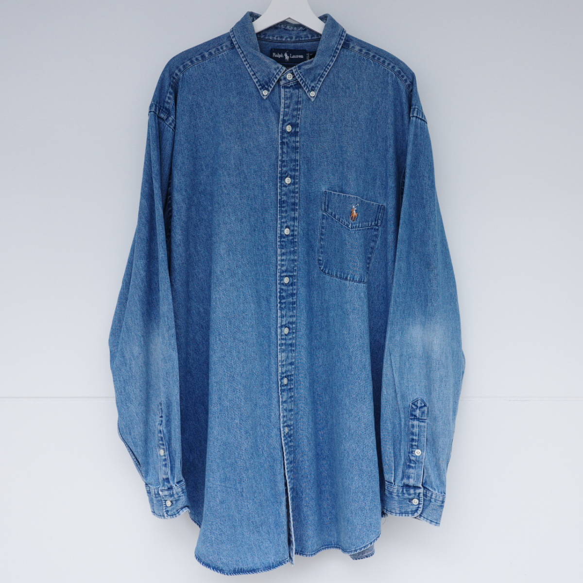 ラルフローレン ボタンダウン デニムシャツ オーバーサイズ ビッグシャツ XLTサイズ Ralph Lauren B.D.denim shirt 90s 00s vintage_画像1