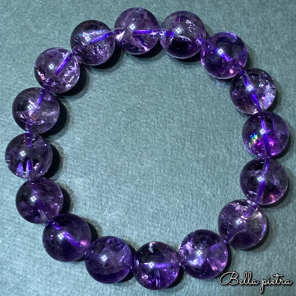 高品質☆希少☆虹入り【アメジスト 】13mm 天然石ブレスレット