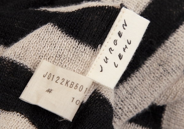  Jurgen Lehl JURGEN LEHLlinen border short sleeves knitted tops black beige M [ lady's ]