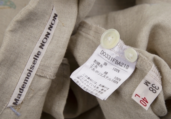 マドモアゼルノンノンMademoiselle NON NON リネンマリンロゴ刺繍プリーツ切替シャツチュニック ベージュ40L 【レディース】_画像10