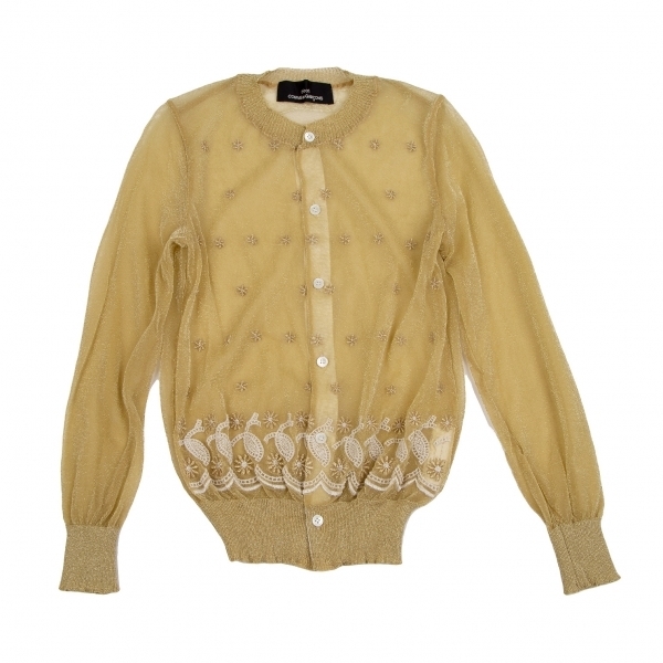  Toriko Comme des Garcons tricot COMME des GARCONS small flower embroidery see-through g Ritter cardigan Gold S rank [ lady's ]