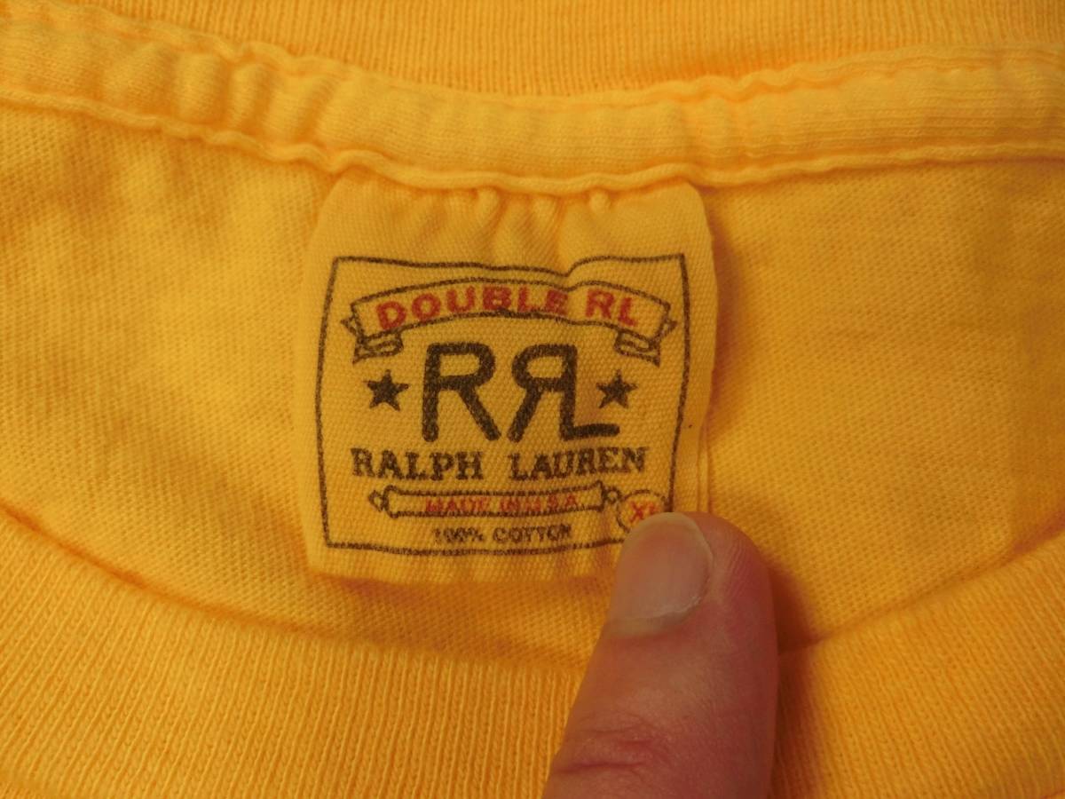 90s デッドストック RRL ダブルアールエル USA製 後染め トラック 黄色 Ｔシャツ XL/AB479_画像3