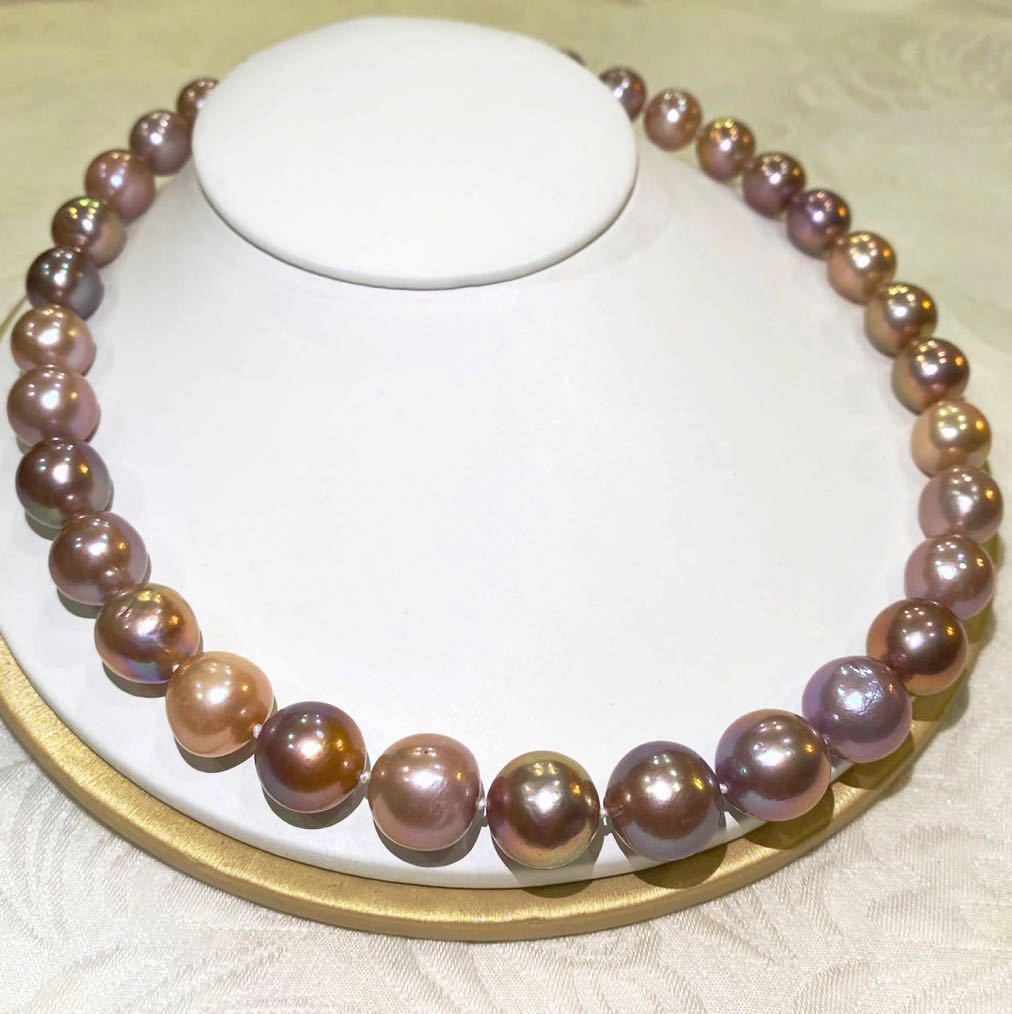 貴重な南洋真珠ネックレス　絶品カラー11.5-13.5mmマルチカラー jewelry天然真珠パールネックレス_画像1