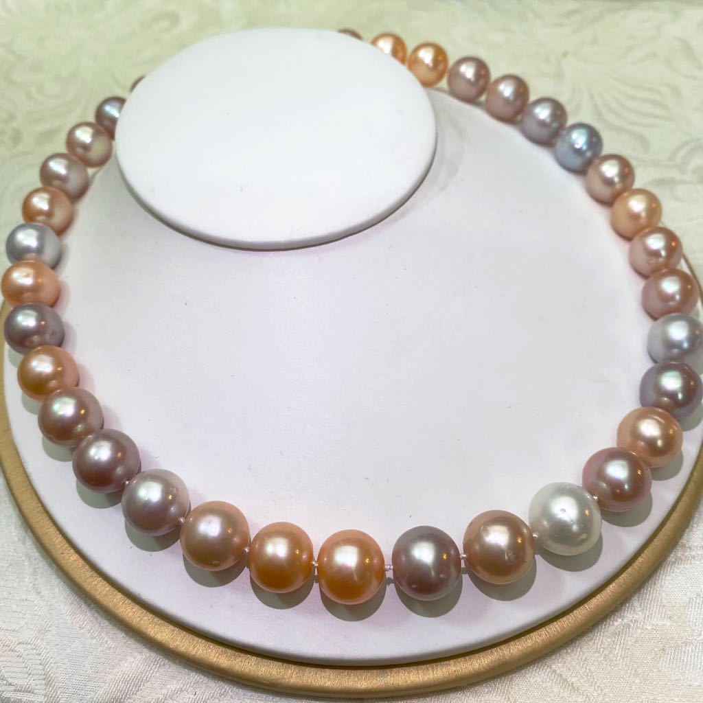 南洋真珠貴重な色合い！12-14mm大珠 天然 Pearl jewelry マルチカラー 天然無調色_画像7