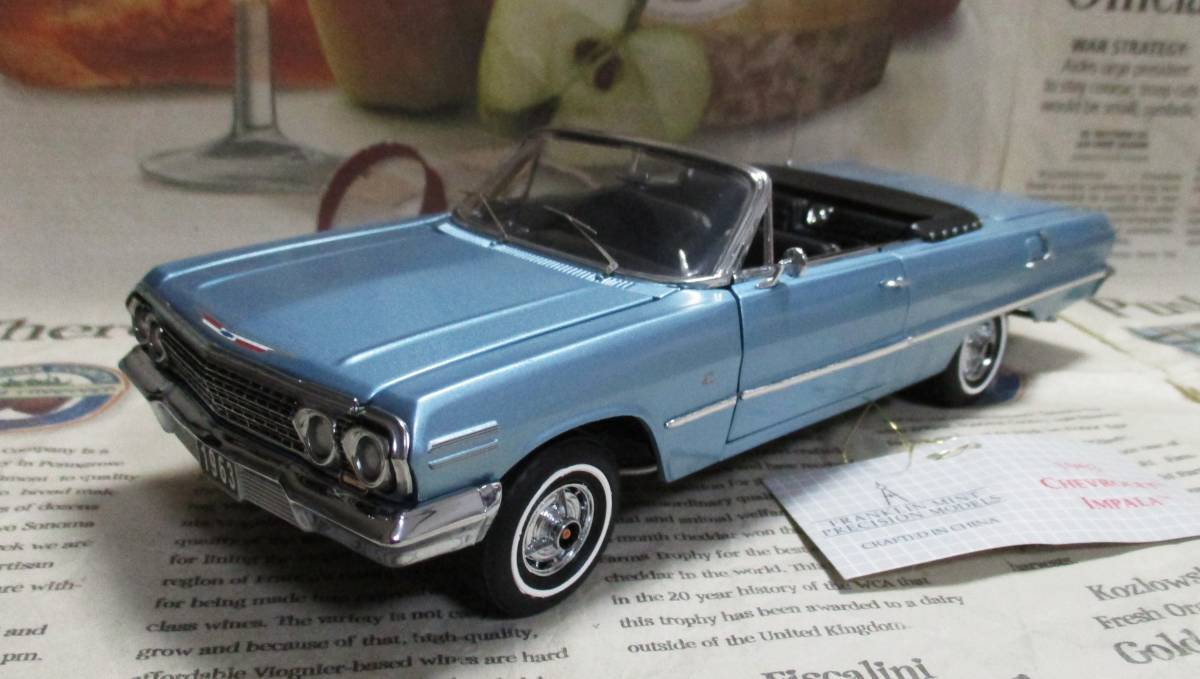 * rare out of print * Franklin Mint *1/24*1963 Chevrolet Impala SS Convertible silver blue 