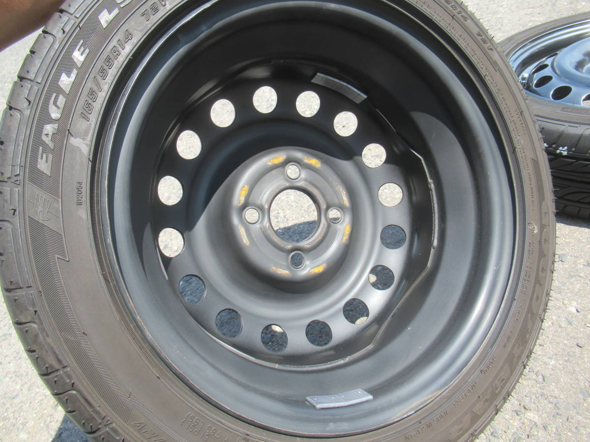 中古タイヤ☆165/55-14 165/55R14 グッドイヤー LS2000 日産純正 スチールホイール ハイパーブラック 5J+45 100 4H Kカーカスタムに☆_画像8