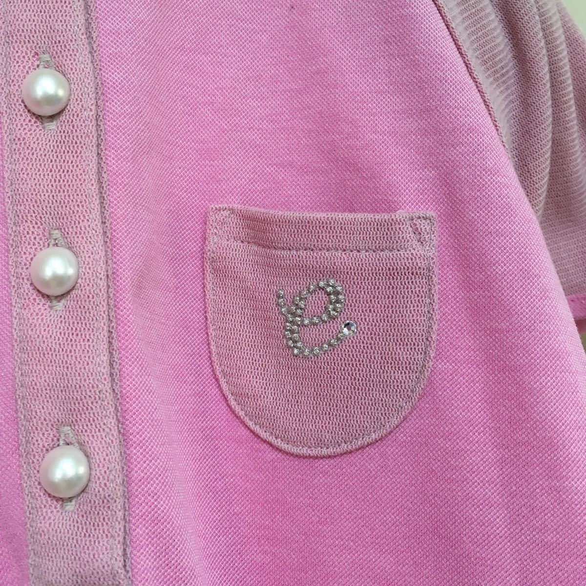 【efficace】エフィカス チュール袖 半袖ポロシャツ ゴルフウェア サイズ2/M相当 ピンク レディース トップス パールボタン 日本製_画像4