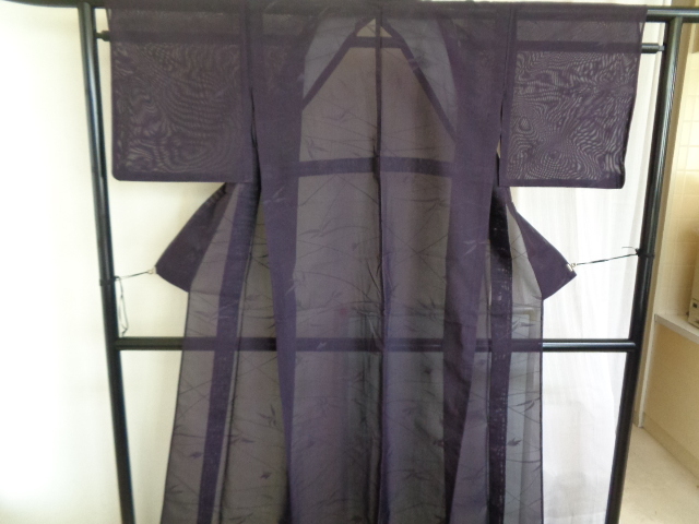 【一部予約！】 紗 正絹 c210-80 紫 アンティーク 着物 昭和レトロ 広襟 透かし織文 アンティーク着物