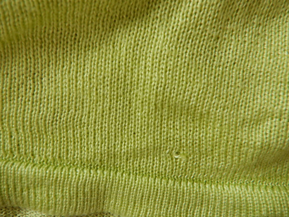 464 ケンゾー 半袖 Tシャツ 黄緑 グリーン レディース 無地 シンプル ニット カットソー 丸首 プルオーバー トップス KENZO 90年代_正面ダメージ