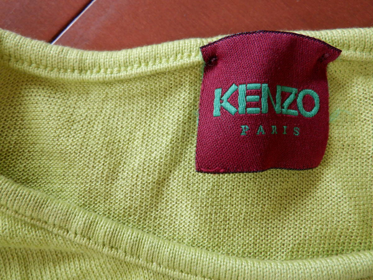 464 ケンゾー 半袖 Tシャツ 黄緑 グリーン レディース 無地 シンプル ニット カットソー 丸首 プルオーバー トップス KENZO 90年代_画像10