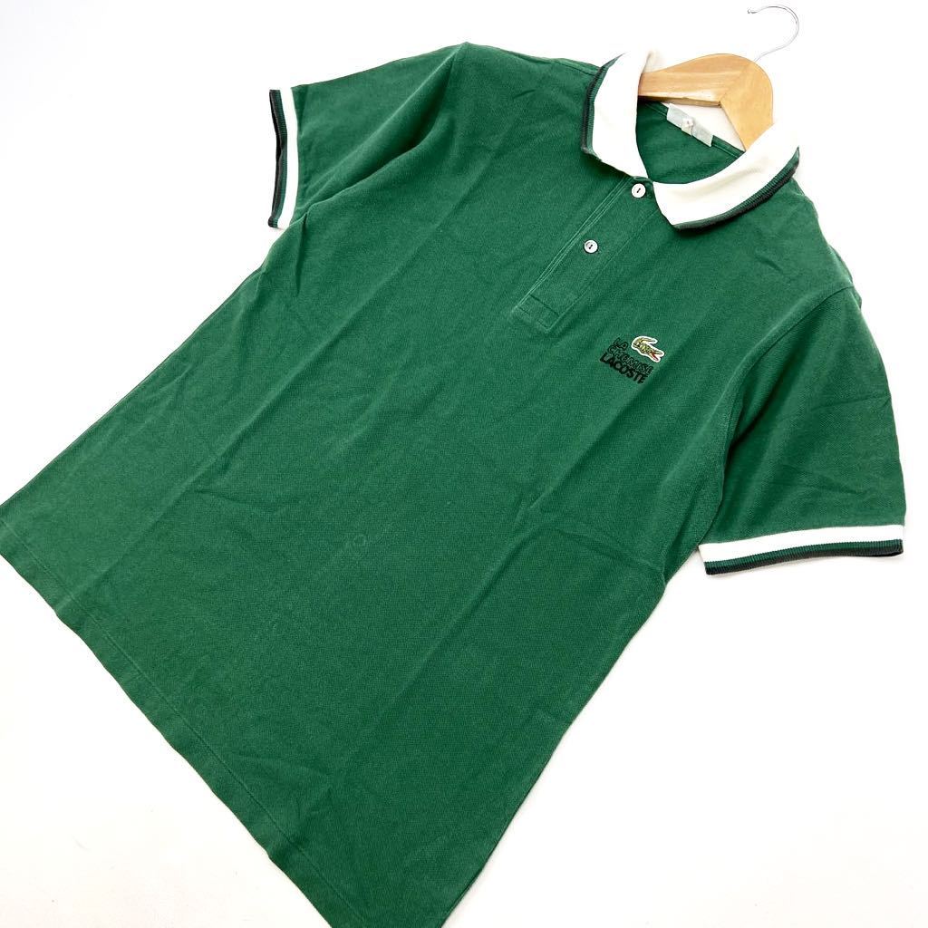 SIMISE LACOSTE ☆ Chemise Lacoste с коротким рубашкой с коротким рубашкой 4 зеленый белый ретро ощущение непреодолимо ♪ Американская кастрация использовала одежда ■ S72