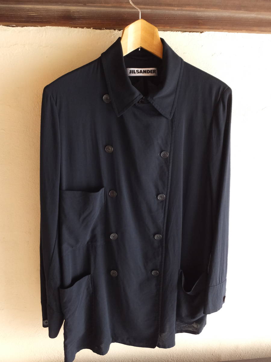 【WEB限定】 JILSANDER◆初期 ジルサンダー◆本人期◆wool 100% 薄手 ダブル襟 ジャケット サイズ34 イタリア製 ウールオーガンジー 黒 ジャケット、上着 【WEB限定】 JILSANDER◆初期 ジルサンダー◆本人期◆wool 100% 薄手 ダブル襟 ジャケット サイズ34 イタリア製 ウールオーガンジー 黒 ジャケット、上着