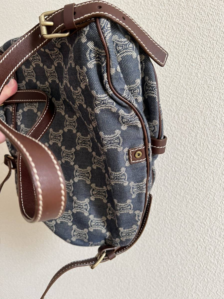 セリーヌCELINE 美品 マカダム デニム×レザーショルダーバッグ