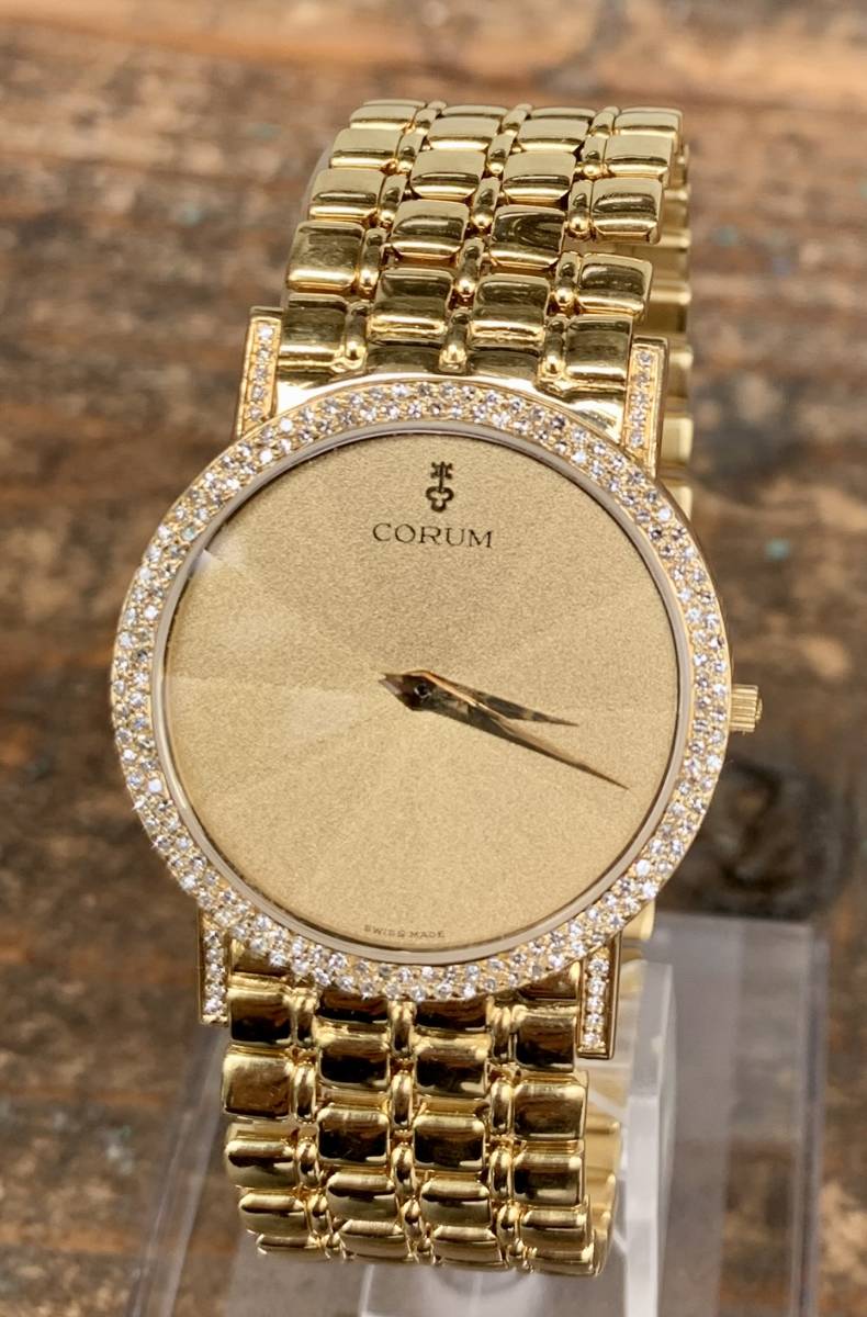☆CORUM☆コルム☆金無垢☆腕時計 ☆ウォッチ☆クォーツ☆18K☆750☆ダイヤ巻☆イエローゴールド☆メンズ☆電池交換済☆OH済☆50.137.56☆|代購幫
