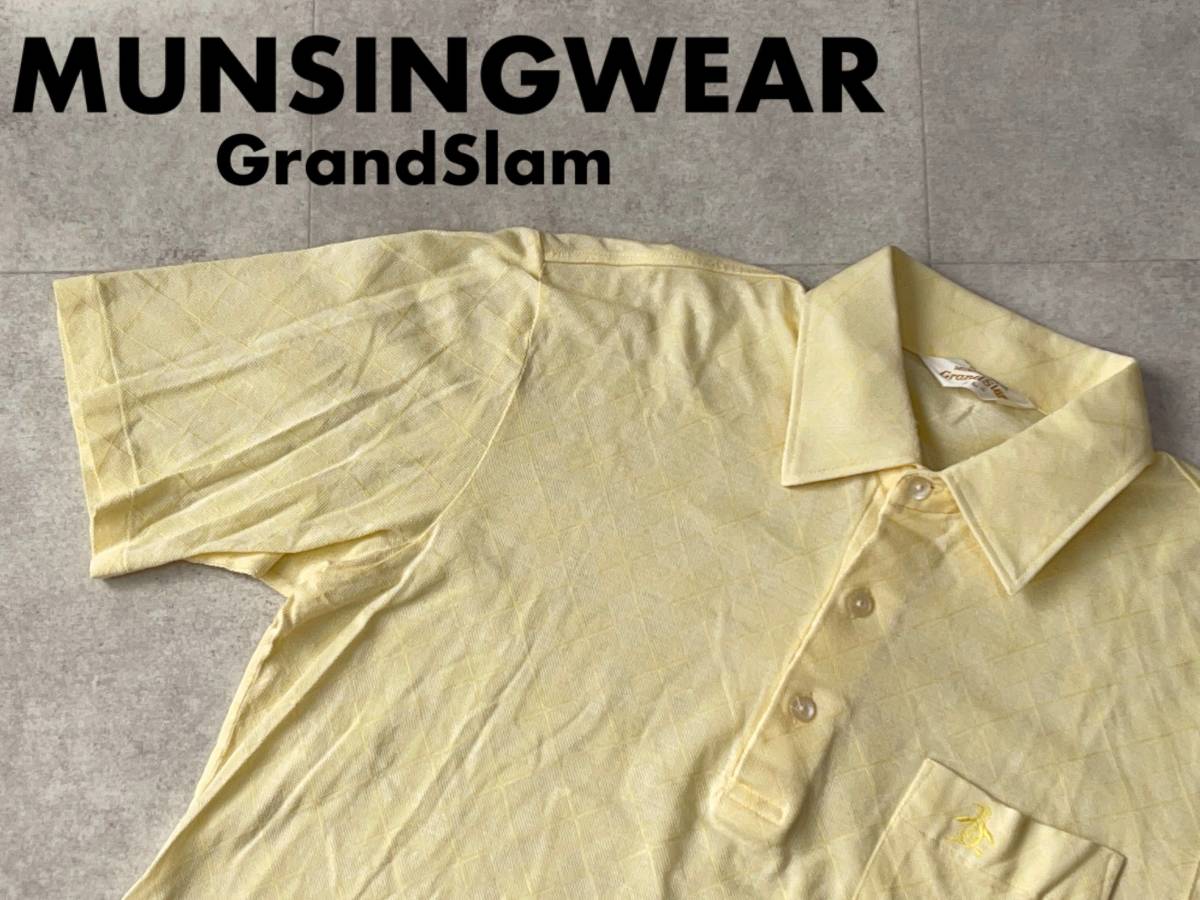 ☆送料無料☆ MUNSINGWEAR GrandSlam マンシングウェア 古着 半袖 胸ポケット付 ポロシャツ メンズ L イエロー トップス 中古 即決_画像1